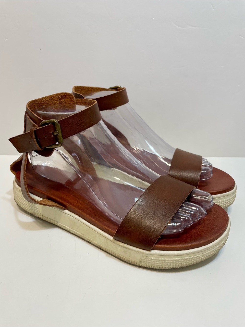 MIA Ellen Platform Sandals Cognac Brown Ankle Strap Size 7.5